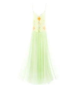 Best forte_forte abito in voile con ricamo “oniric blossom” mint