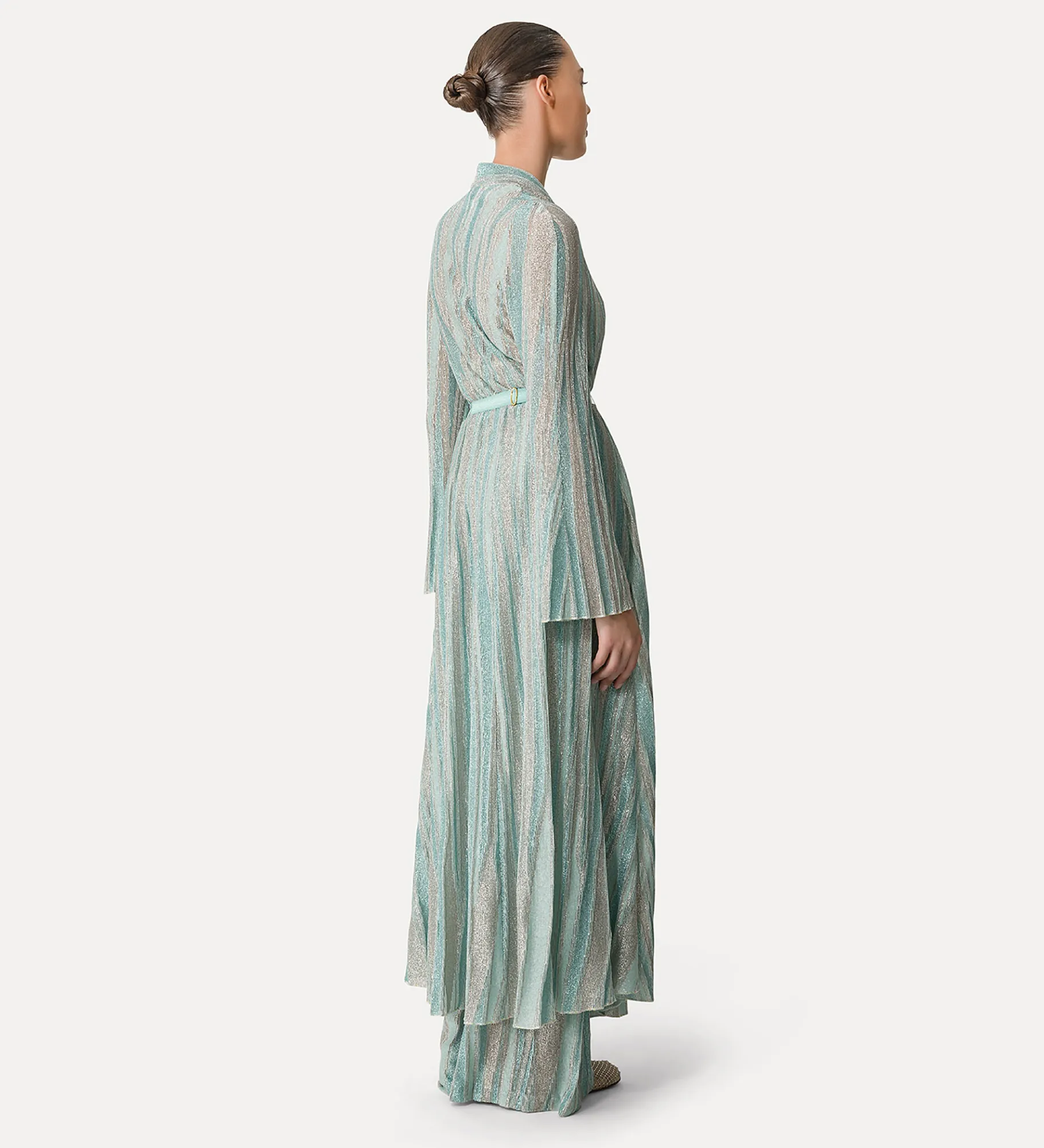 Hot forte_forte abito incrociato in jersey lurex acqua