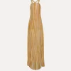 New forte_forte abito lungo scollo quadrato in jersey lurex gold