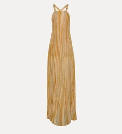New forte_forte abito lungo scollo quadrato in jersey lurex gold