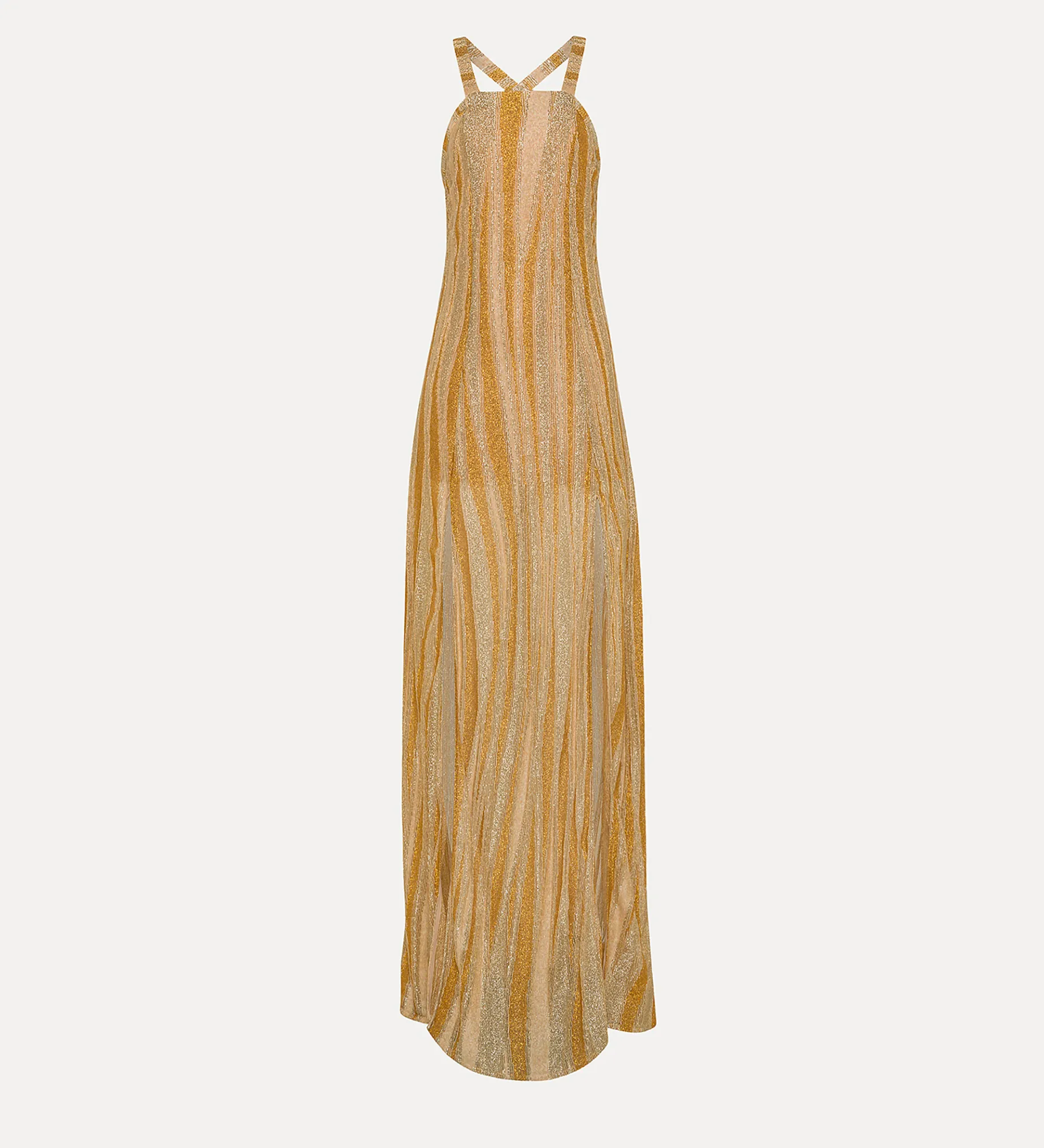New forte_forte abito lungo scollo quadrato in jersey lurex gold