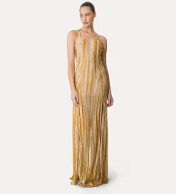 New forte_forte abito lungo scollo quadrato in jersey lurex gold
