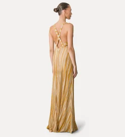 New forte_forte abito lungo scollo quadrato in jersey lurex gold