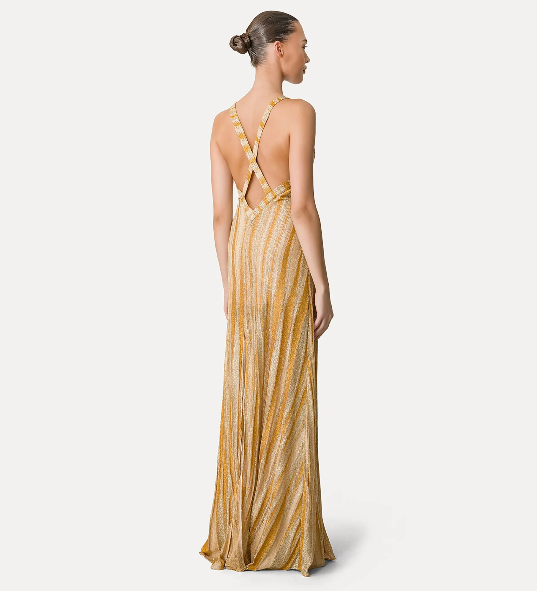 New forte_forte abito lungo scollo quadrato in jersey lurex gold