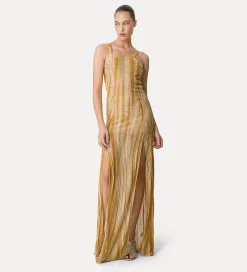 New forte_forte abito lungo scollo quadrato in jersey lurex gold