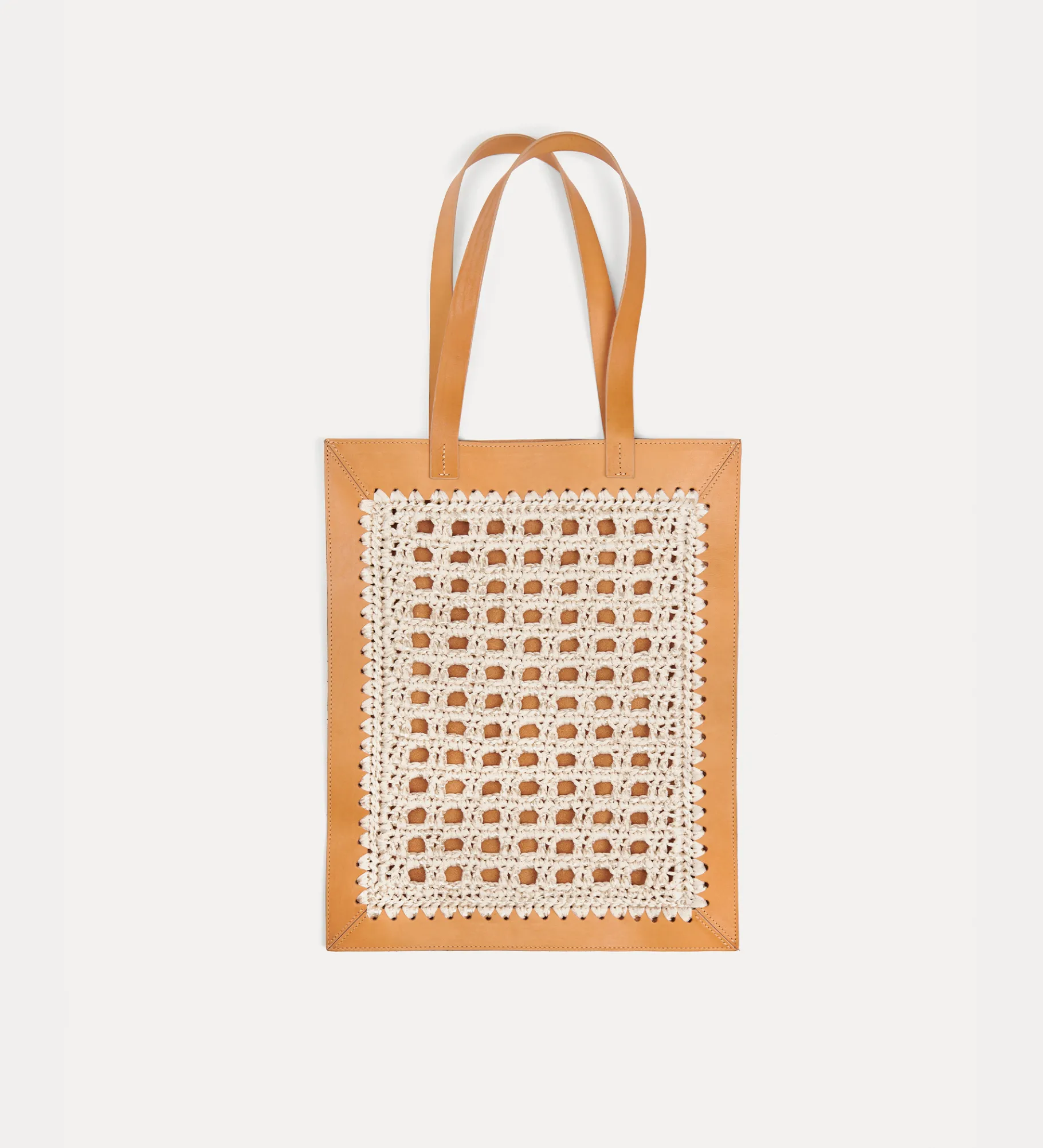 Hot forte_forte borsa shopper in pelle e crochet naturale