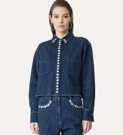 Outlet forte_forte camicia cropped in denim indigo