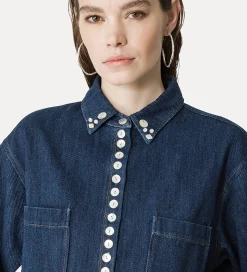 Outlet forte_forte camicia cropped in denim indigo