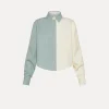 Discount forte_forte camicia lino donna color block acqua