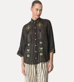 Best forte_forte camicia mezze maniche in voile con ricamo “oniric blossom” nero