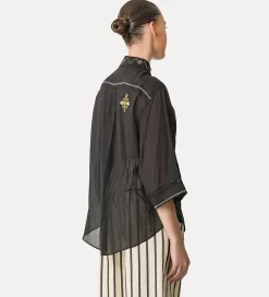 Best forte_forte camicia mezze maniche in voile con ricamo “oniric blossom” nero