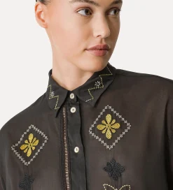 Best forte_forte camicia mezze maniche in voile con ricamo “oniric blossom” nero