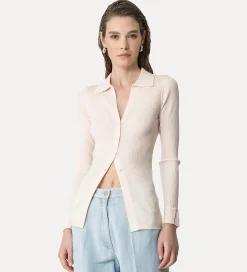 Fashion forte_forte cardigan polo in lana merinos ivory