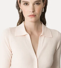 Fashion forte_forte cardigan polo in lana merinos ivory