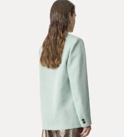 Online forte_forte giacca senza collo in misto lino azzurro breeze
