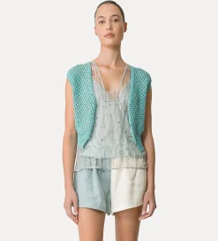 Clearance forte_forte gilet donna cotone con cristalli acqua