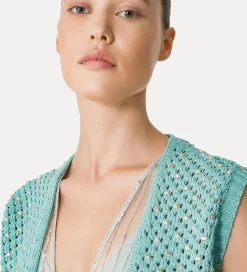 Clearance forte_forte gilet donna cotone con cristalli acqua