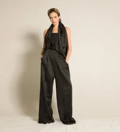 Hot forte_forte il pantalone palazzo in contemporary duchesse nero
