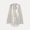 Hot forte_forte la camicia con fiocco in georgette laminata light gold