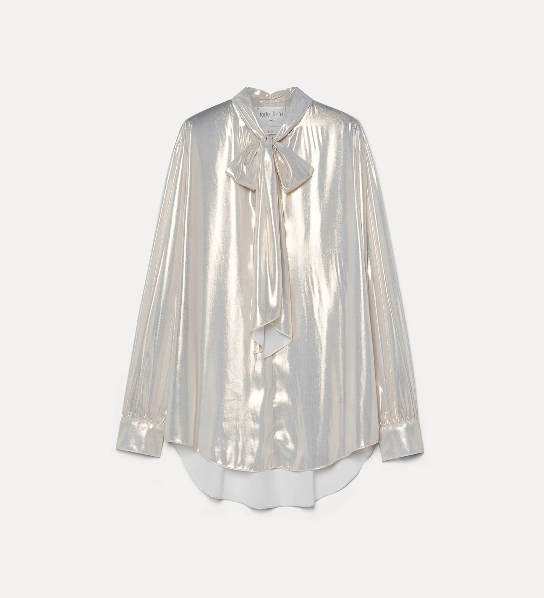 Hot forte_forte la camicia con fiocco in georgette laminata light gold