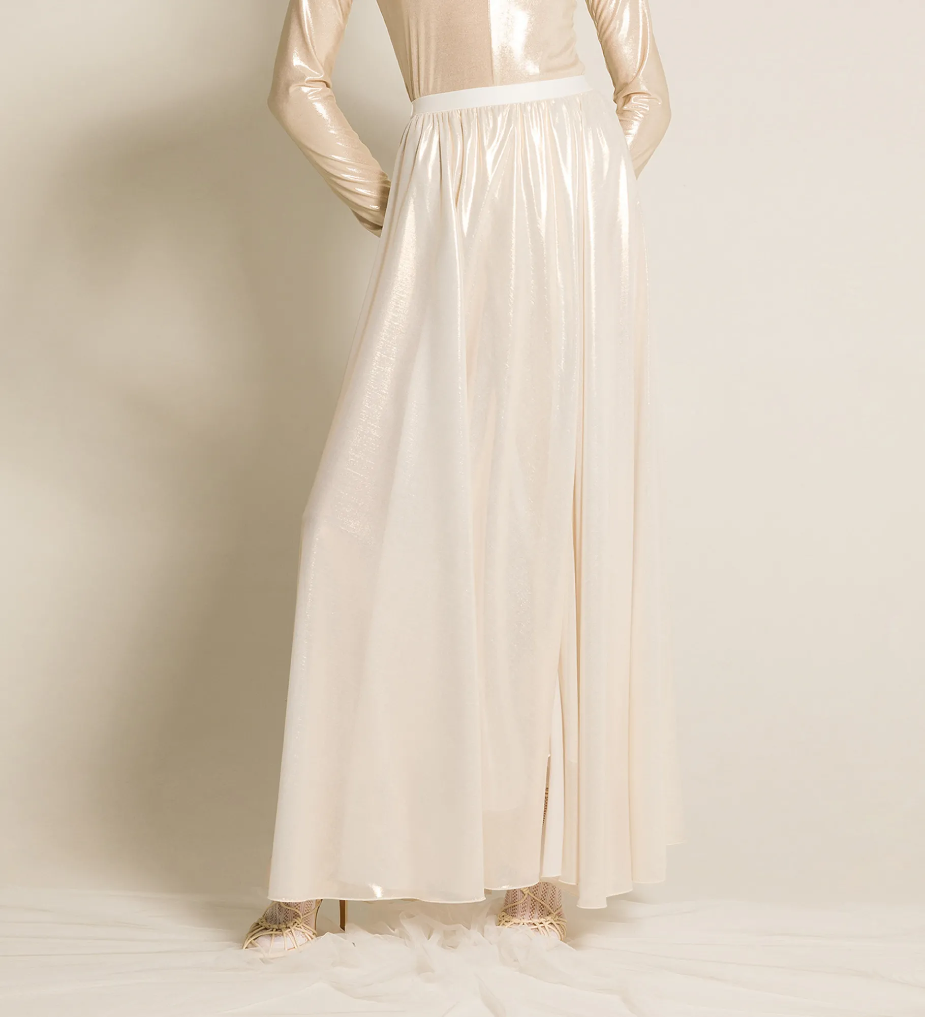 Hot forte_forte la gonna in georgette laminata light gold