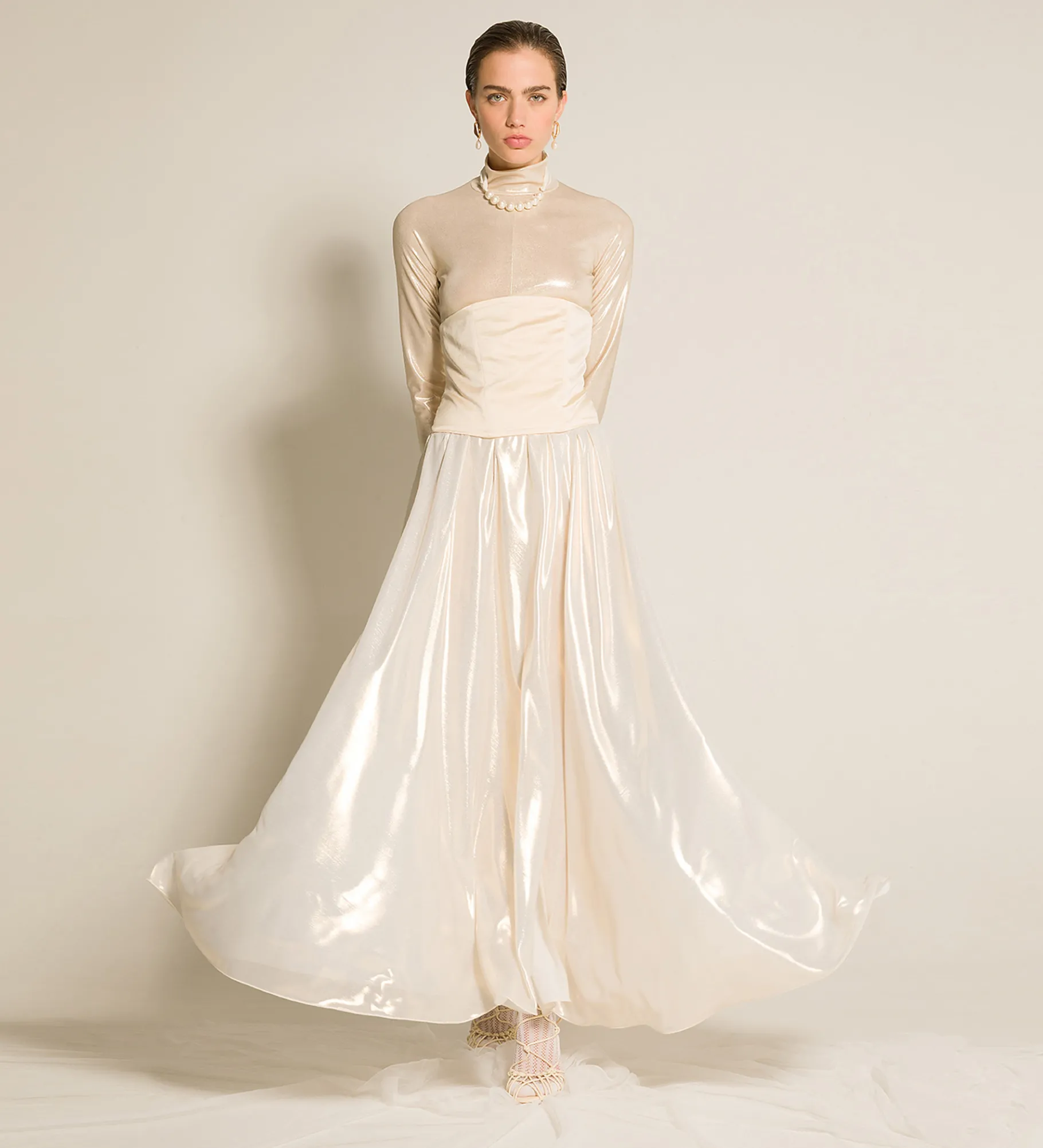 Hot forte_forte la gonna in georgette laminata light gold