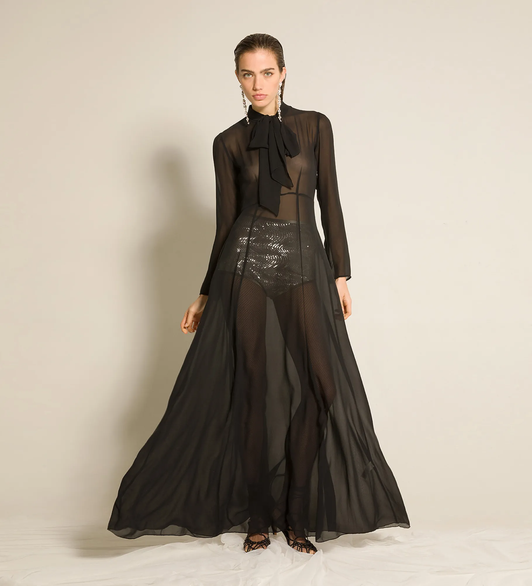 Online forte_forte l’abito con fiocco in georgette di seta nero