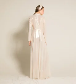 Sale forte_forte l’abito con fiocco in georgette laminata light gold
