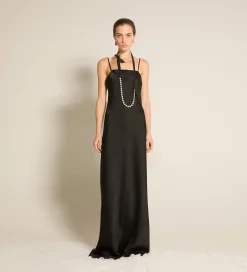 Hot forte_forte lo slip dress in raso enver satin nero