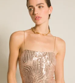 New forte_forte l'abito chic in micro–paillettes rose