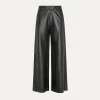 New forte_forte pantalone a gamba larga in nappa nera abisso