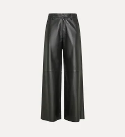 New forte_forte pantalone a gamba larga in nappa nera abisso