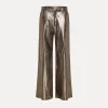 Fashion forte_forte pantalone a gamba larga in suede nido d'ape gun metal