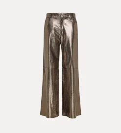 Fashion forte_forte pantalone a gamba larga in suede nido d'ape gun metal