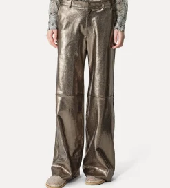 Fashion forte_forte pantalone a gamba larga in suede nido d'ape gun metal
