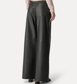 New forte_forte pantalone a gamba larga in nappa nera abisso