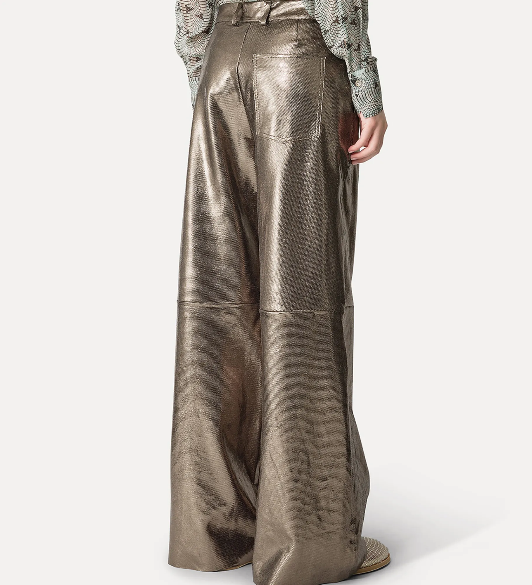 Fashion forte_forte pantalone a gamba larga in suede nido d'ape gun metal