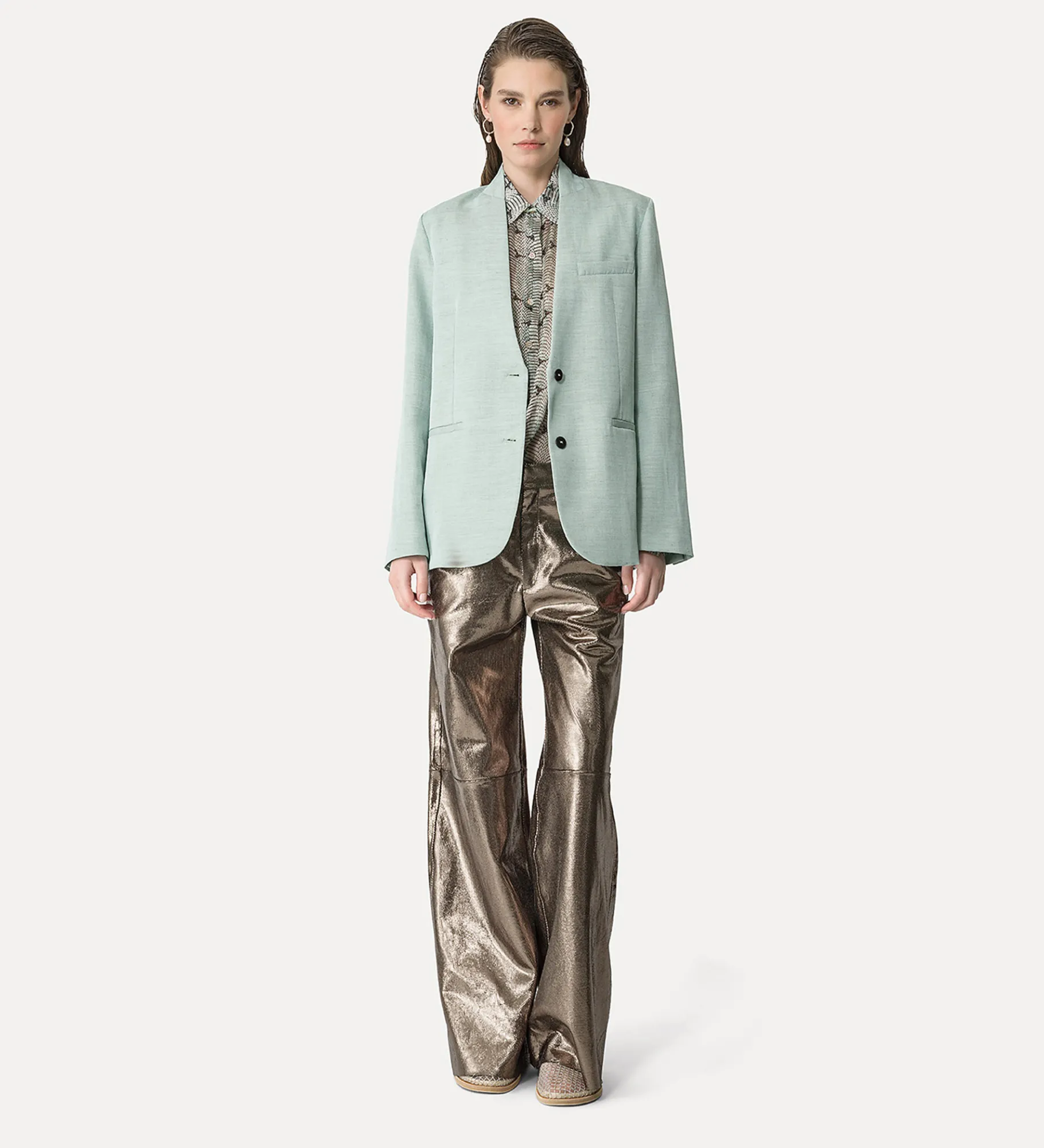 Fashion forte_forte pantalone a gamba larga in suede nido d'ape gun metal
