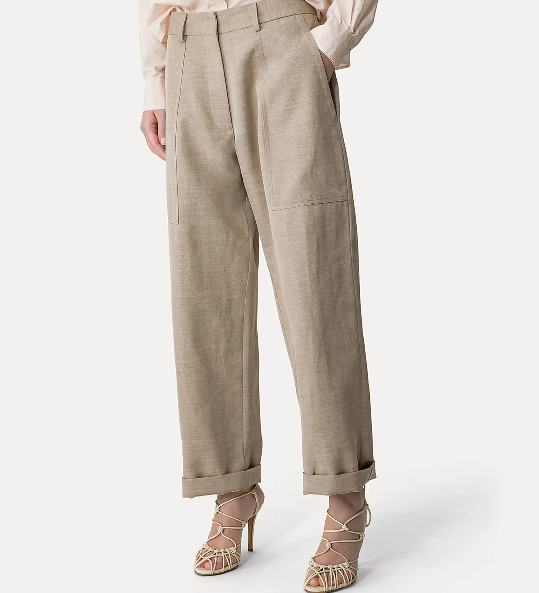 Outlet forte_forte pantalone cargo in misto lino sabbia dune