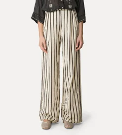 Outlet forte_forte pantalone wide leg con riga gessata orchidea
