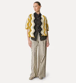 Outlet forte_forte pantalone wide leg con riga gessata orchidea