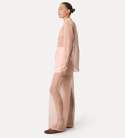 Hot forte_forte pantalone wide leg in organza di seta pesco