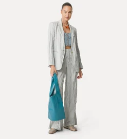 New forte_forte pantaloni flared in cotone crinckle madreperla