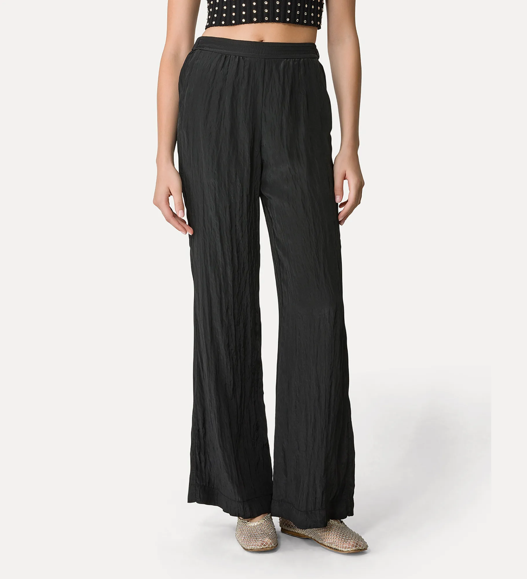 Clearance forte_forte pantaloni flared in satin noir