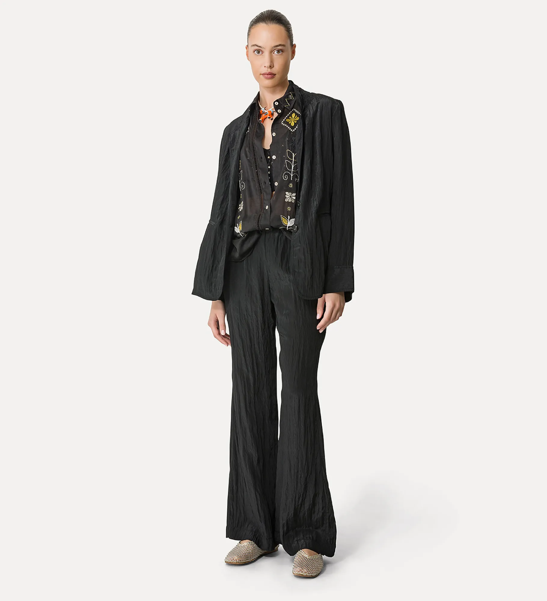 Clearance forte_forte pantaloni flared in satin noir
