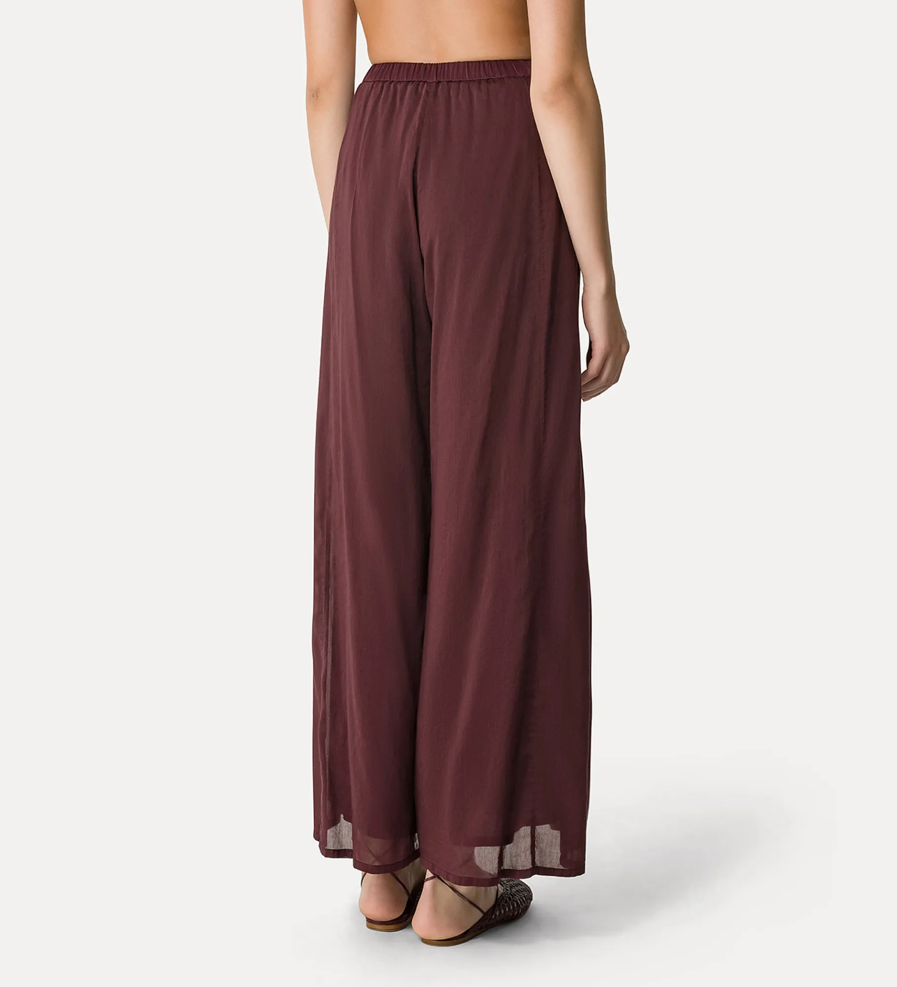 Fashion forte_forte pantaloni flared in voile di cotone e seta black orchid