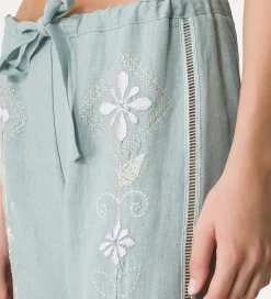 Hot forte_forte pantaloni lino coulisse donna acqua